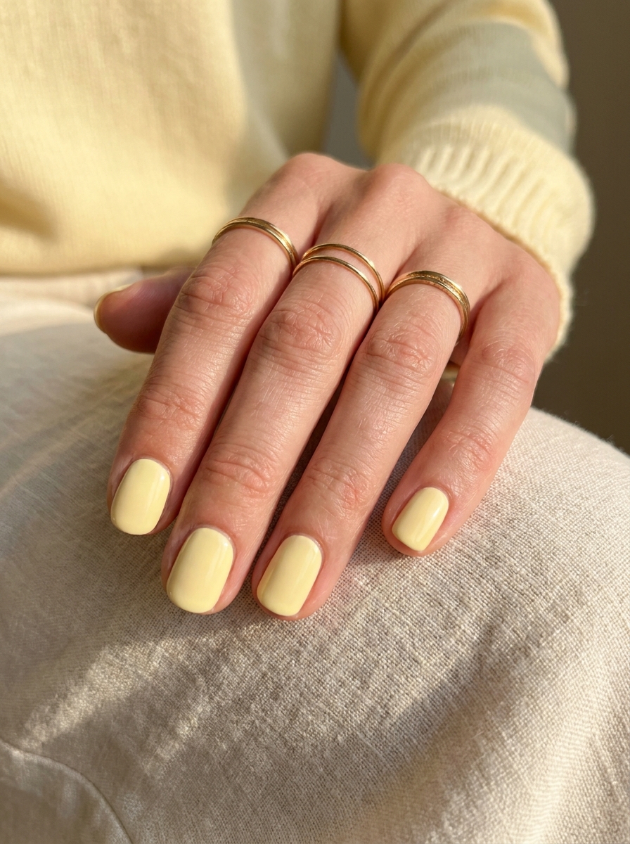 Short Butter Yellow Nails in cremigem weichem Gelb